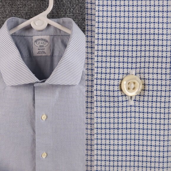 Brooks Brothers Cotton Non-Iron Check 17 34/35 Regent Blue Shirt Men Office - Picture 1 of 16